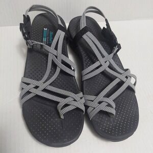 Skechers Womens 10  Reggae Irie Mon Sandal Black White Strappy Outdoor Lifestyle